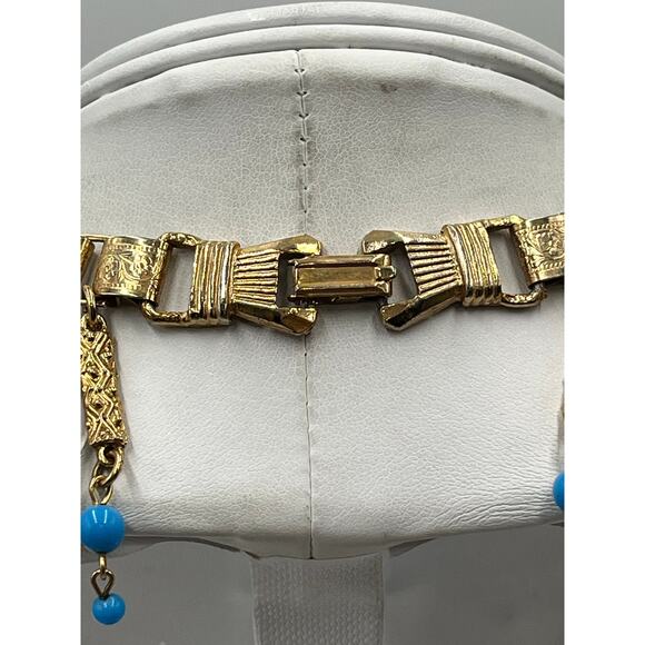 Vintage Etruscan Revival Victorian Era  Filigree Dangle Book Chain Bib Necklace - Picture 5 of 10